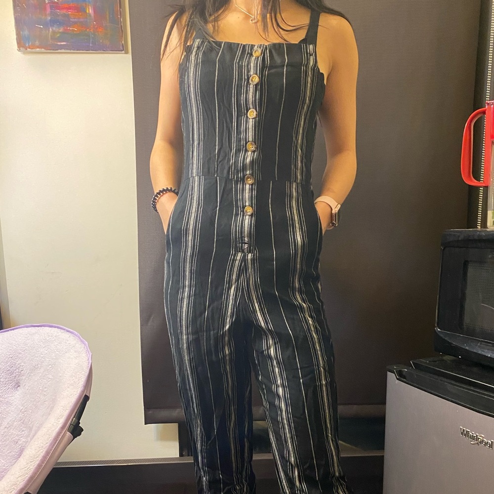 Hollister black striped jumpsuit, small